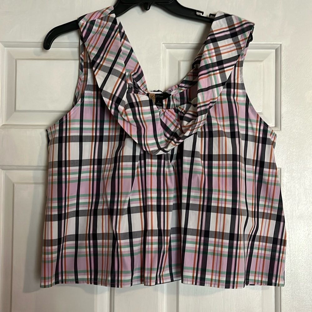 J Crew sleeveless plaid blouse